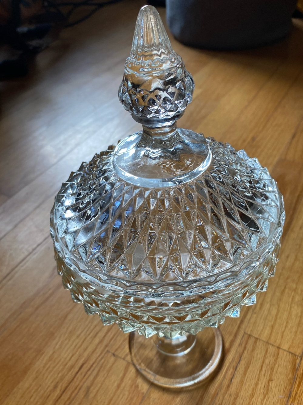 vtg Indiana Glass Cut Glass Diamond Covered Compote Candy Dish Like New